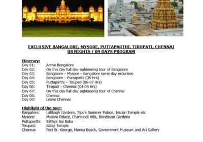 Exclusive Bangalore, Mysore, Puttaparthi, Tirupati & Chennai Tour